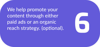 We help promote your content through either paid ads or an organic reach strategy. (optional).