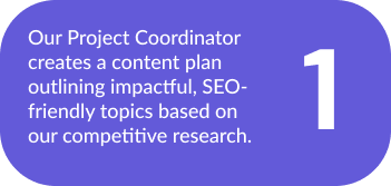 Our Project Coordinator creates a content plan outlining impactful, SEO-friendly topics based on our competitive analysis research. 